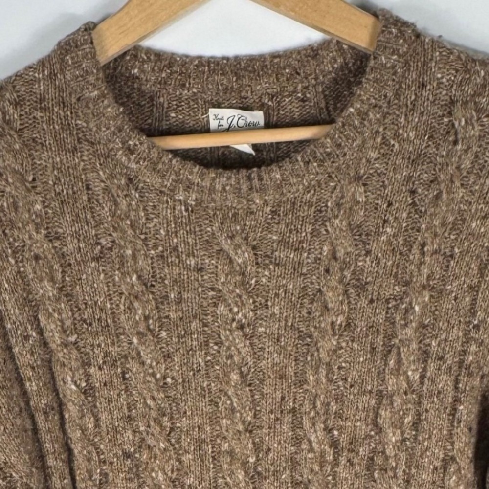 J.Crew Donegal Wool Cable Knit Sweater Mens M Brown Marled Crew Neck